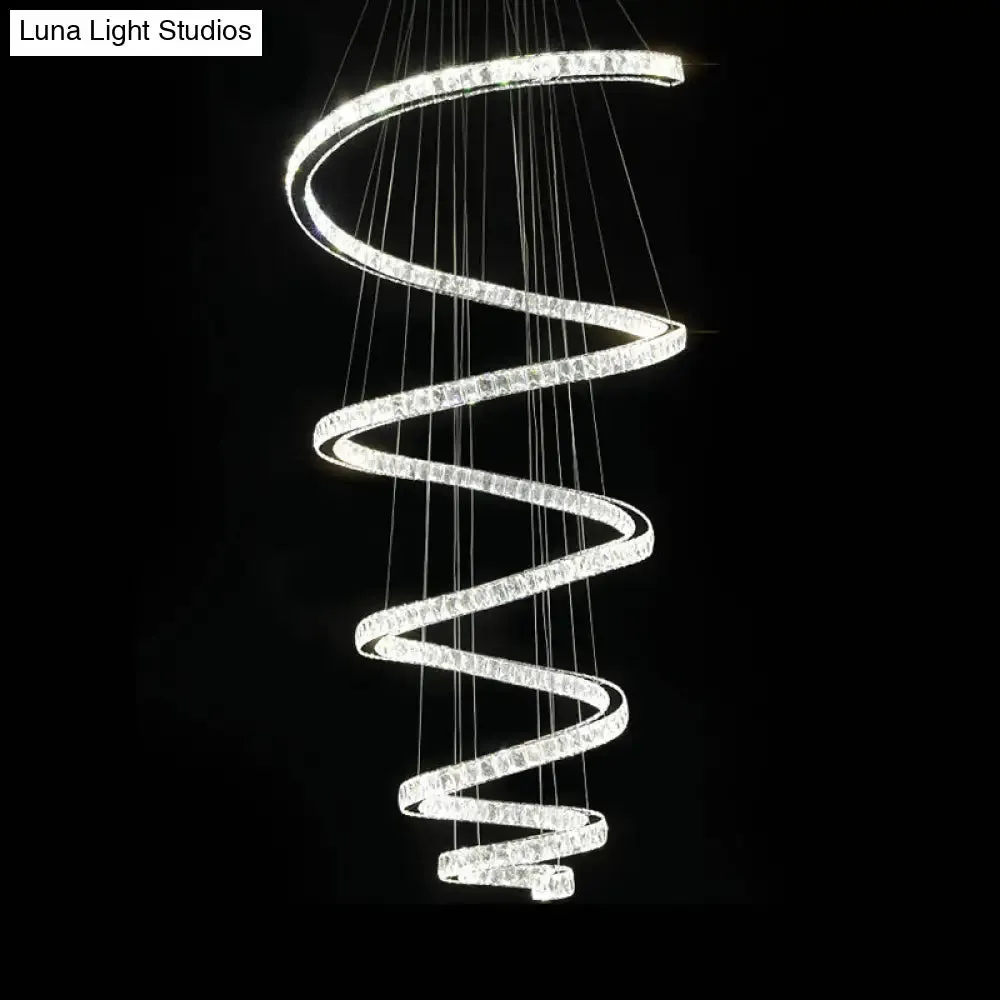 Minimal Clear Crystal LED Pendant Light Kit for Living Room - Spiral Chandelier Lamp