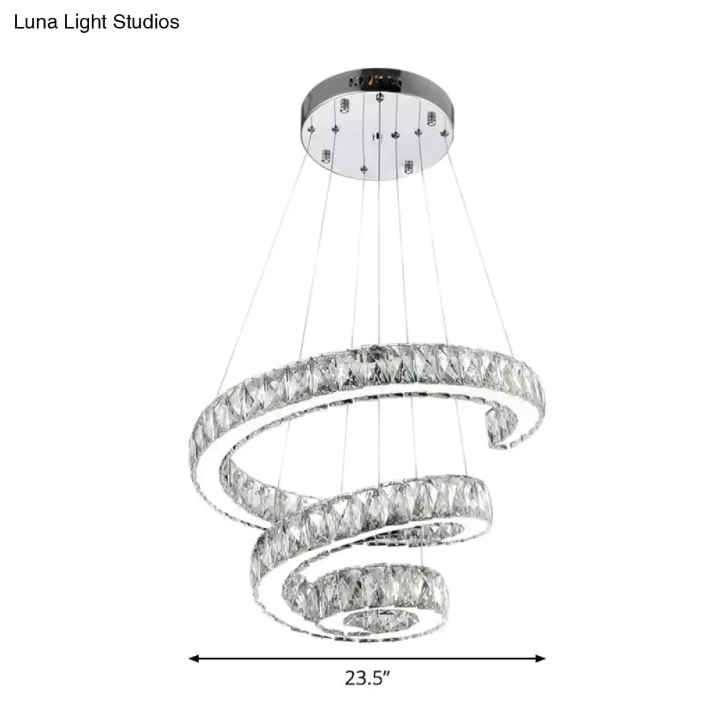 Minimal Clear Crystal LED Pendant Light Kit for Living Room - Spiral Chandelier Lamp