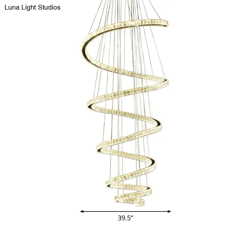 Minimal Clear Crystal LED Pendant Light Kit for Living Room - Spiral Chandelier Lamp