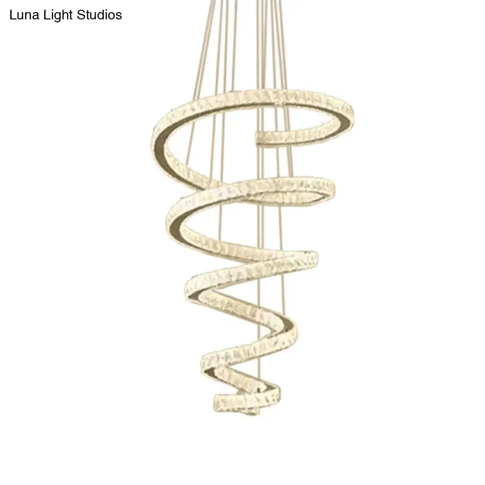 Minimal Clear Crystal LED Pendant Light Kit for Living Room - Spiral Chandelier Lamp
