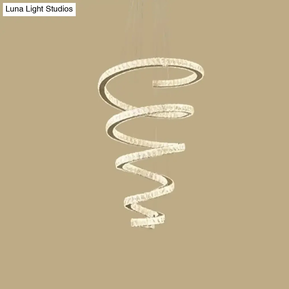 Minimal Clear Crystal LED Pendant Light Kit for Living Room - Spiral Chandelier Lamp