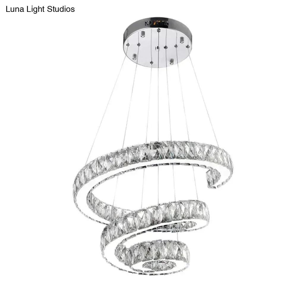 Minimal Clear Crystal LED Pendant Light Kit for Living Room - Spiral Chandelier Lamp