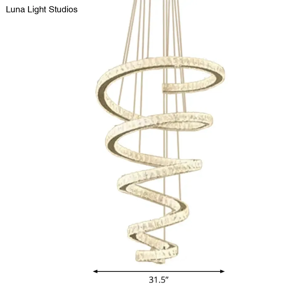 Minimal Clear Crystal LED Pendant Light Kit for Living Room - Spiral Chandelier Lamp