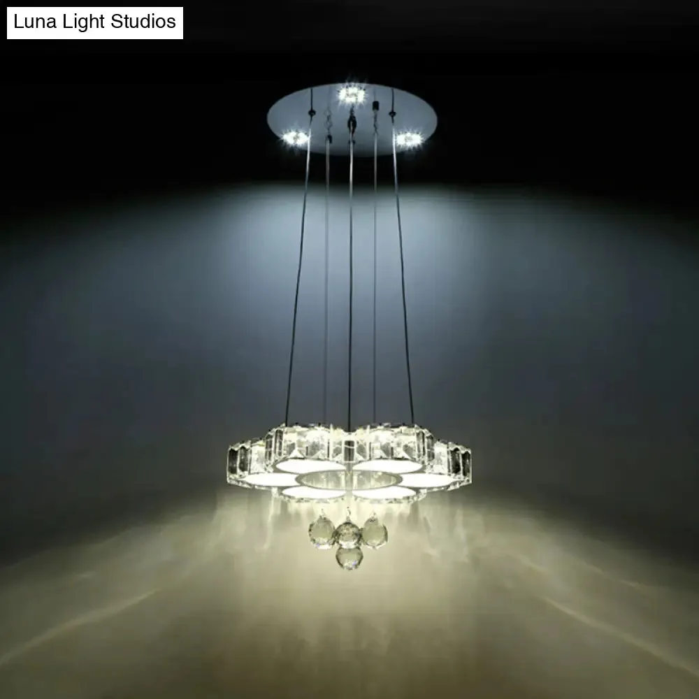 Minimalist Chrome LED Crystal Chandelier - Elegant Floral Dining Room Hanging Lamp