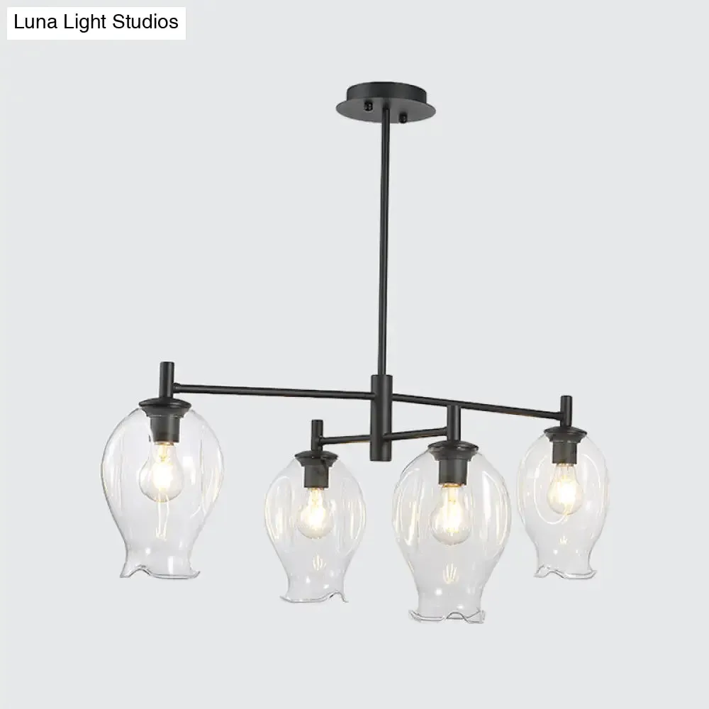 Modern 4-Light Clear Glass Bud Shade Chandelier for Dining Room and Hotel Pendant Lighting