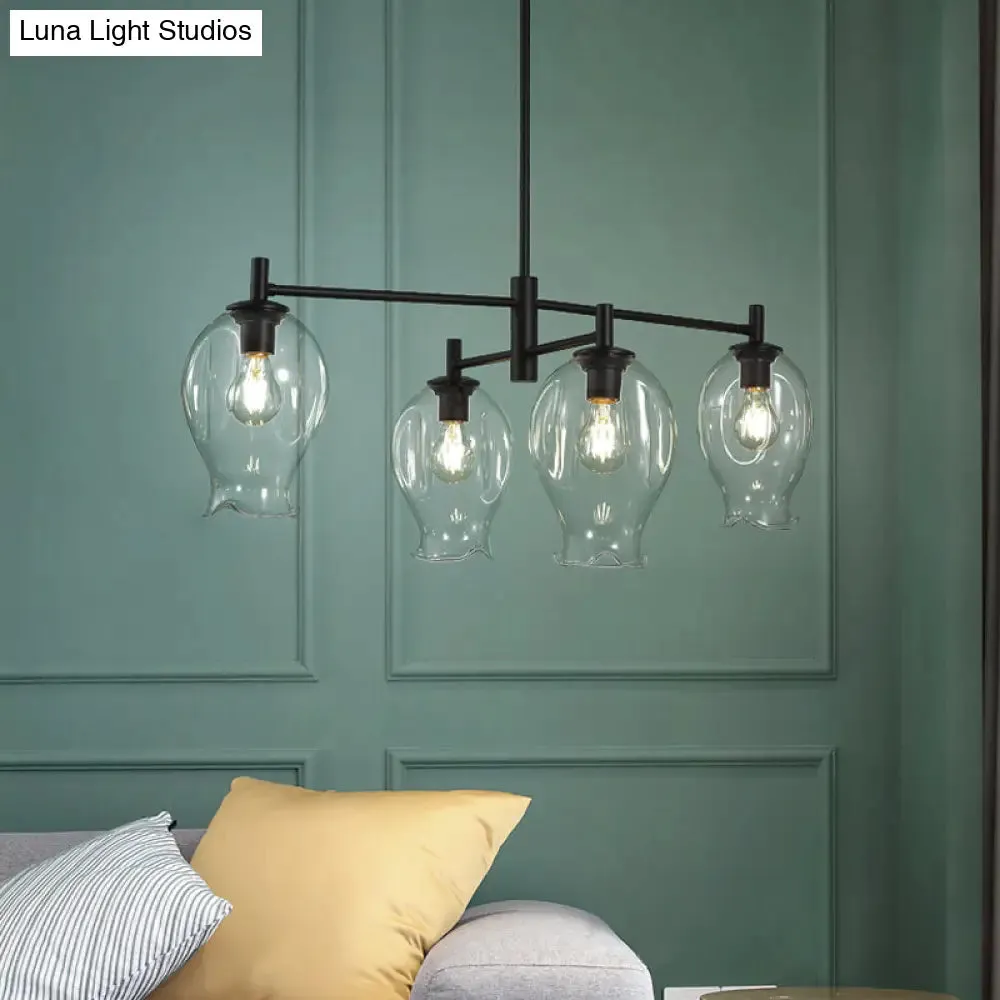 Modern 4-Light Clear Glass Bud Shade Chandelier for Dining Room and Hotel Pendant Lighting