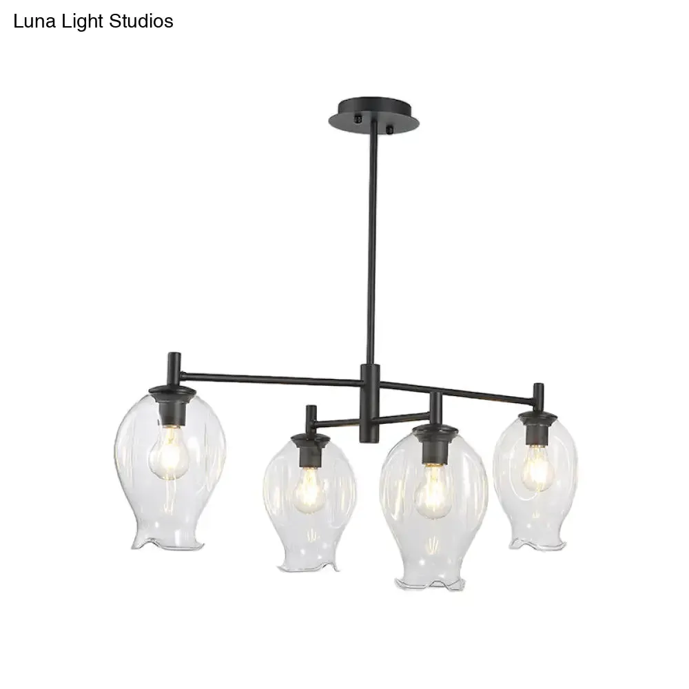 Modern 4-Light Clear Glass Bud Shade Chandelier for Dining Room and Hotel Pendant Lighting