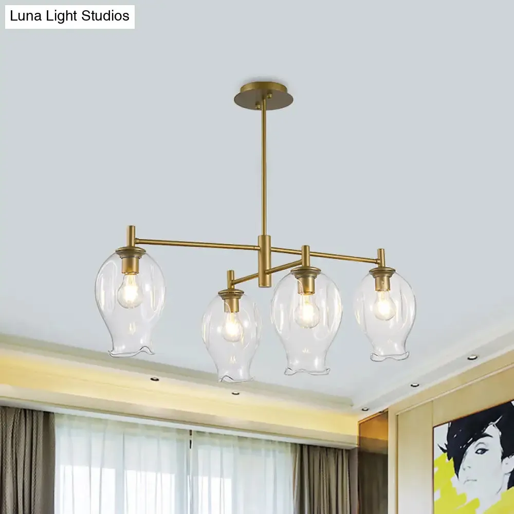 Modern 4-Light Clear Glass Bud Shade Chandelier for Dining Room and Hotel Pendant Lighting