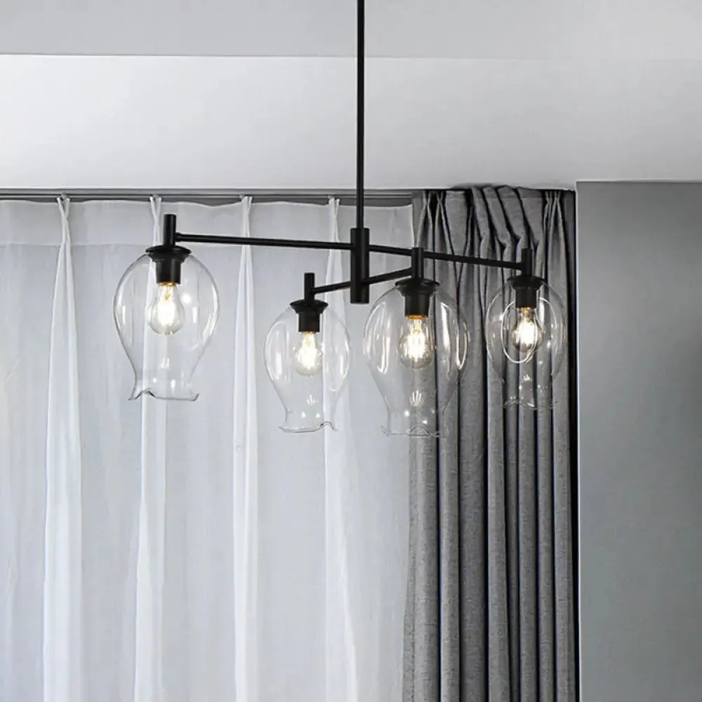 Modern 4-Light Clear Glass Bud Shade Chandelier for Dining Room and Hotel Pendant Lighting
