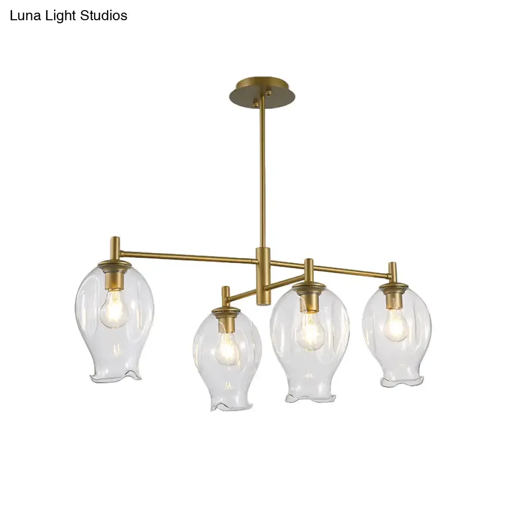 Modern 4-Light Clear Glass Bud Shade Chandelier for Dining Room and Hotel Pendant Lighting