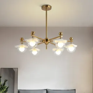Modern 6-Head Gold Radial LED Chandelier with Clear Glass Globe Pendant