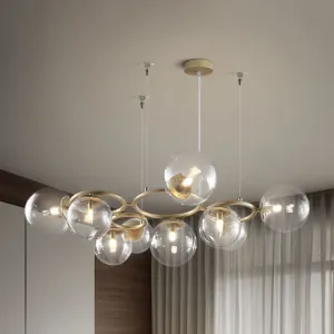 Modern 9-Light Gold Chandelier with Bubble Glass Shades