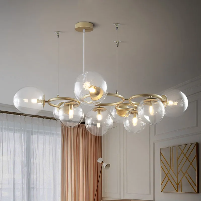 Modern 9-Light Gold Chandelier with Bubble Glass Shades