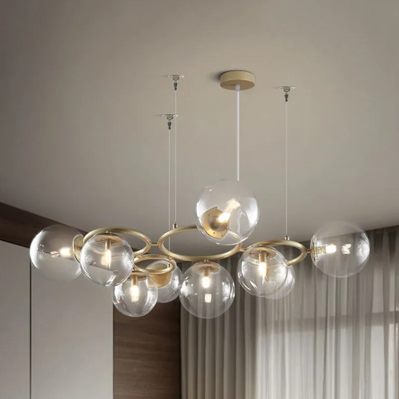 Modern 9-Light Gold Chandelier with Bubble Glass Shades