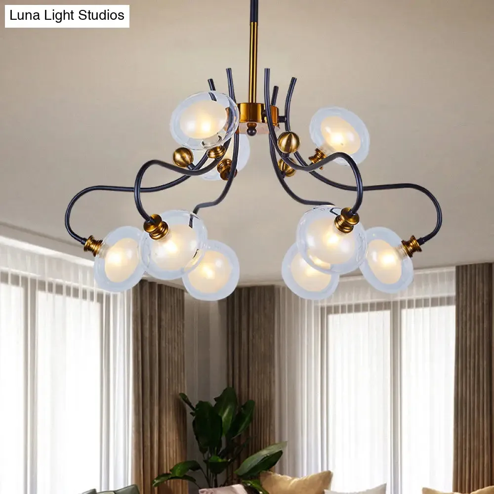 Modern Ball Pendant Chandelier - Clear Glass - 5/9 Heads - Living Room Light - 1/2-Tier - Black/Gold Finish