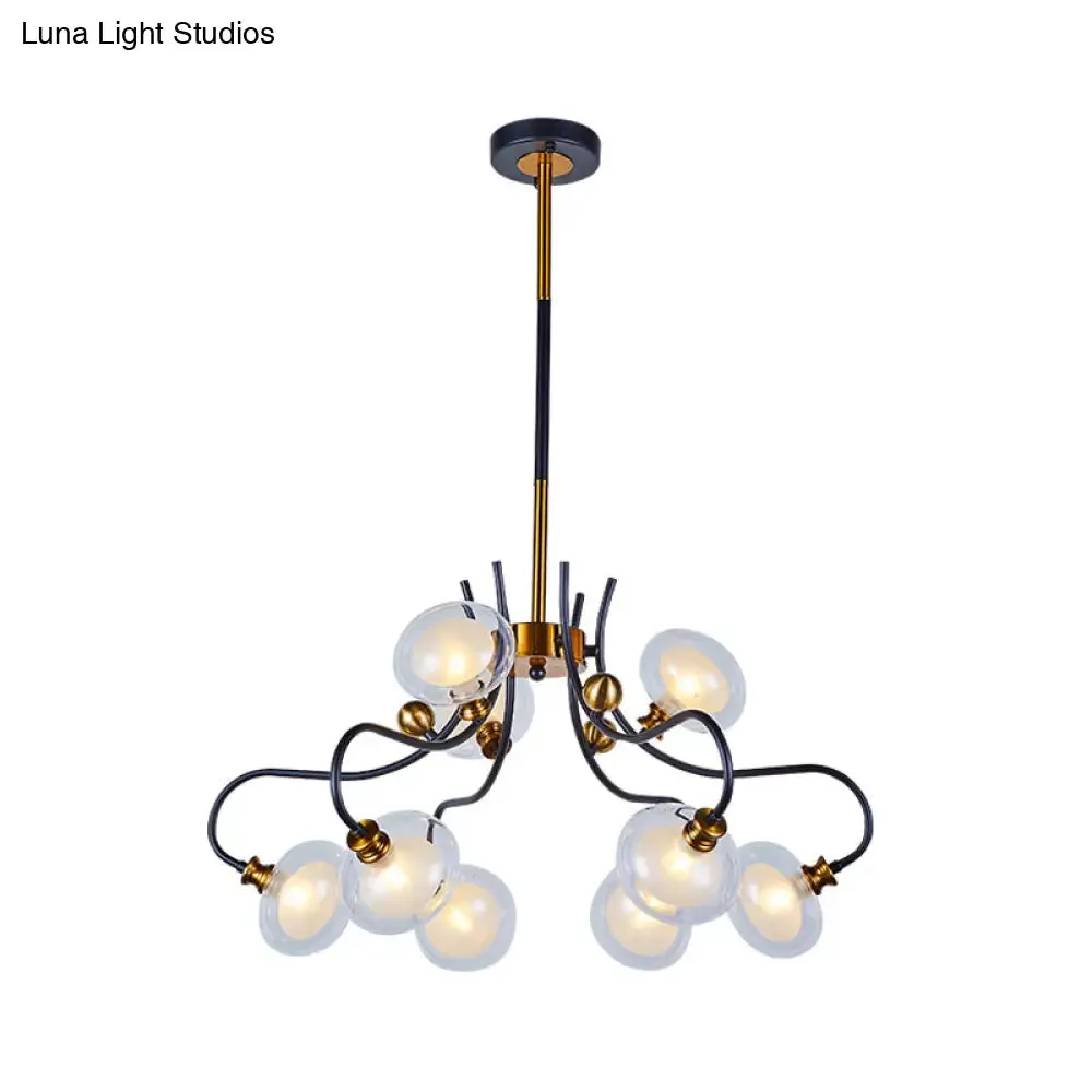 Modern Ball Pendant Chandelier - Clear Glass - 5/9 Heads - Living Room Light - 1/2-Tier - Black/Gold Finish