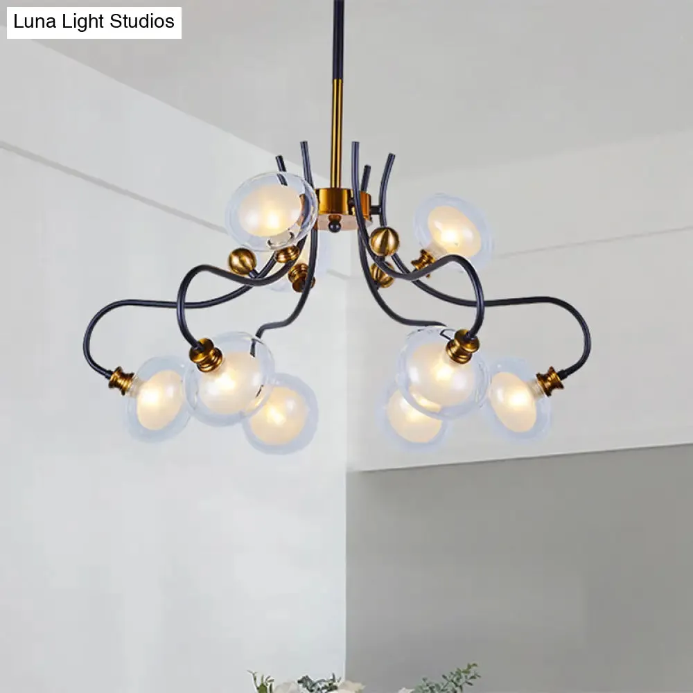 Modern Ball Pendant Chandelier - Clear Glass - 5/9 Heads - Living Room Light - 1/2-Tier - Black/Gold Finish