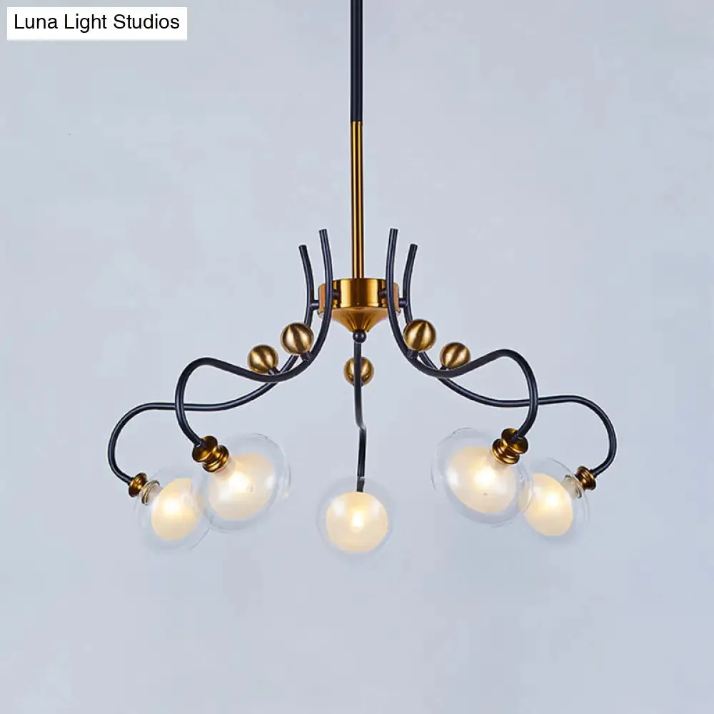 Modern Ball Pendant Chandelier - Clear Glass - 5/9 Heads - Living Room Light - 1/2-Tier - Black/Gold Finish