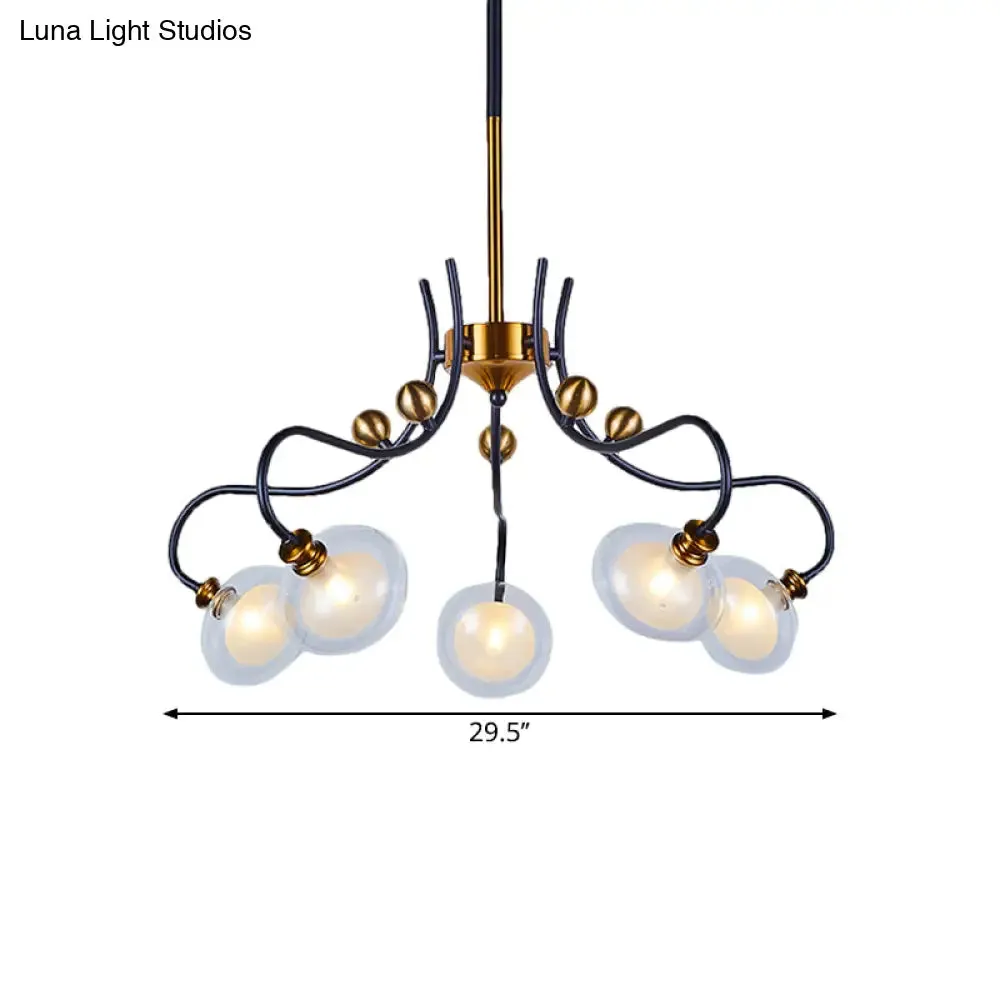 Modern Ball Pendant Chandelier - Clear Glass - 5/9 Heads - Living Room Light - 1/2-Tier - Black/Gold Finish
