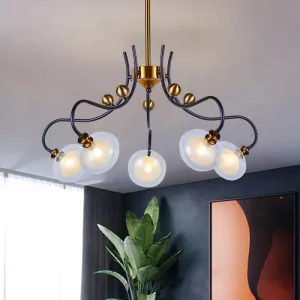 Modern Ball Pendant Chandelier - Clear Glass - 5/9 Heads - Living Room Light - 1/2-Tier - Black/Gold Finish