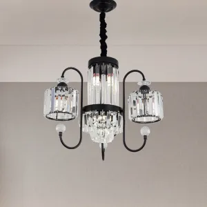Modern Black Crystal Chandelier - 5/8 Cylindrical Heads with Gooseneck Arm