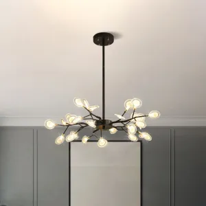 Modern Branching Chandelier: Metallic Multi-Light Suspension Lamp in Black