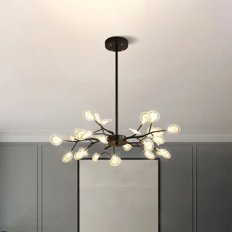 Modern Branching Chandelier: Metallic Multi-Light Suspension Lamp in Black
