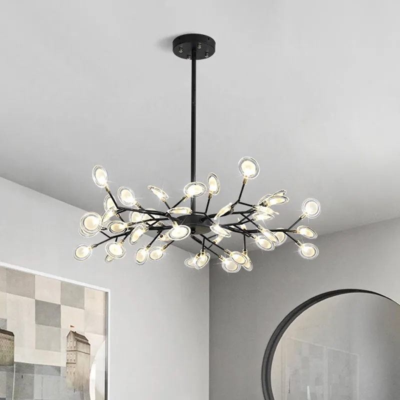 Modern Branching Chandelier: Metallic Multi-Light Suspension Lamp in Black