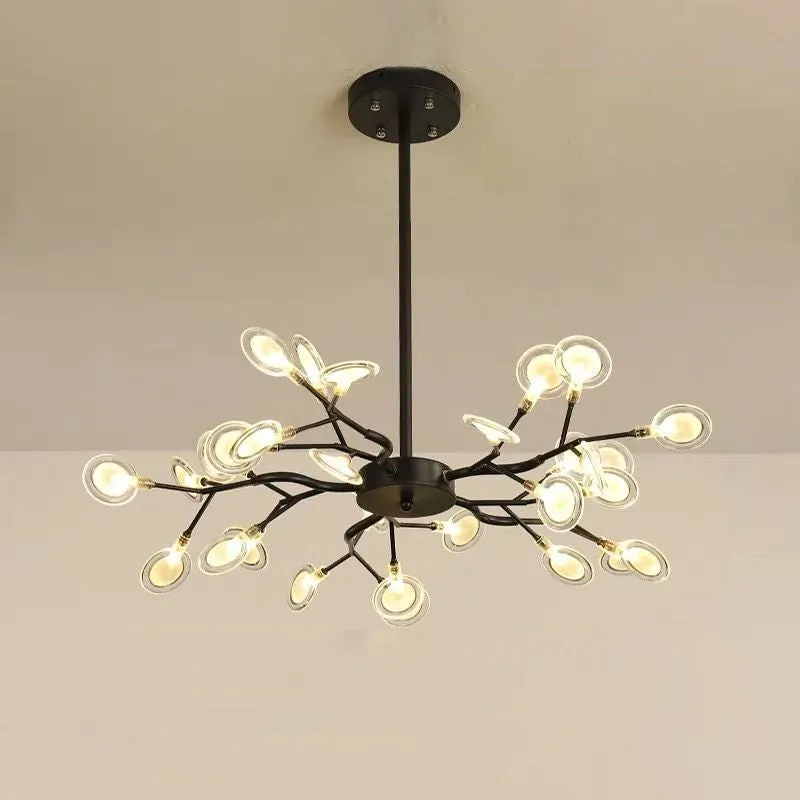 Modern Branching Chandelier: Metallic Multi-Light Suspension Lamp in Black