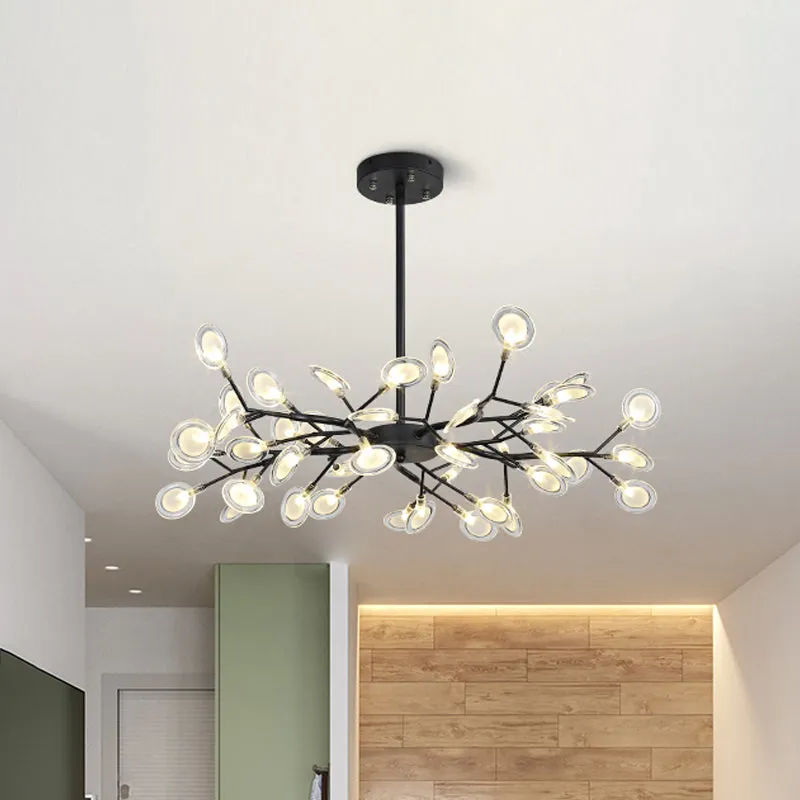 Modern Branching Chandelier: Metallic Multi-Light Suspension Lamp in Black