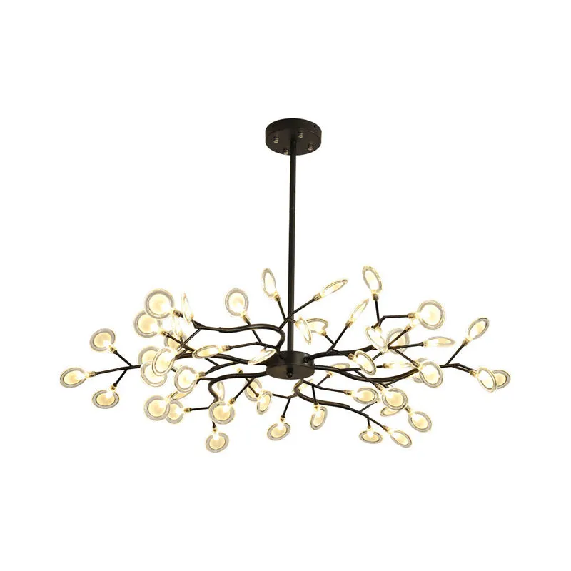 Modern Branching Chandelier: Metallic Multi-Light Suspension Lamp in Black