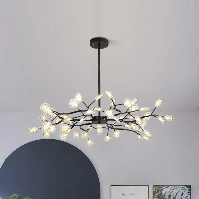 Modern Branching Chandelier: Metallic Multi-Light Suspension Lamp in Black