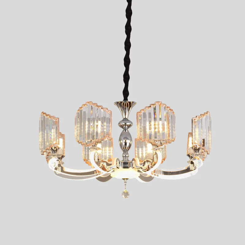 Modern Clear Crystal Chrome Chandelier - Starburst Design - 8 Lights - Bedroom Pendant Lighting Fixture