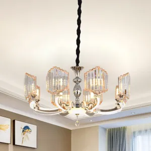 Modern Clear Crystal Chrome Chandelier - Starburst Design - 8 Lights - Bedroom Pendant Lighting Fixture