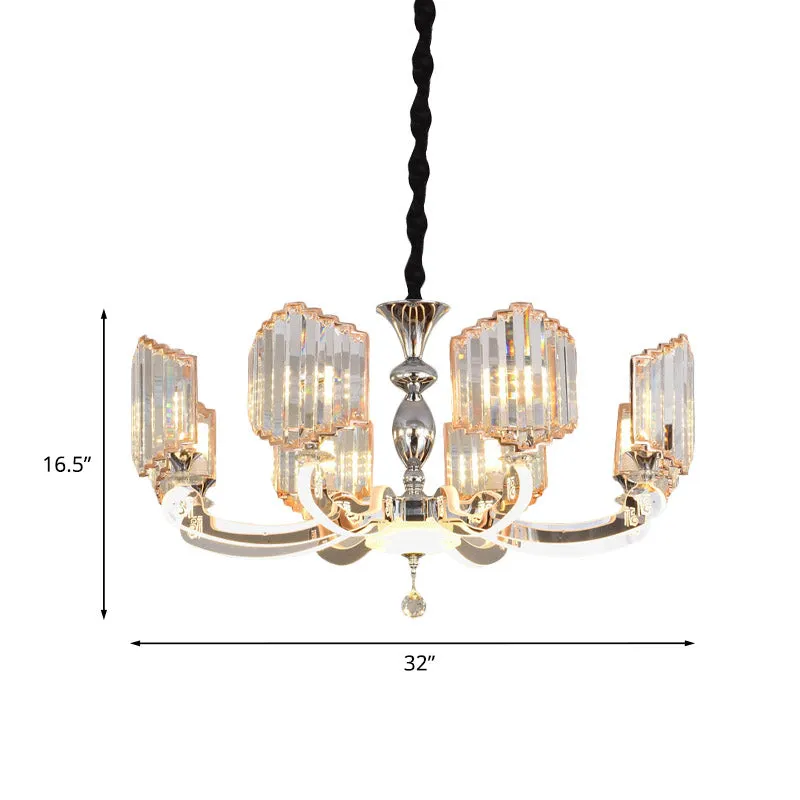 Modern Clear Crystal Chrome Chandelier - Starburst Design - 8 Lights - Bedroom Pendant Lighting Fixture