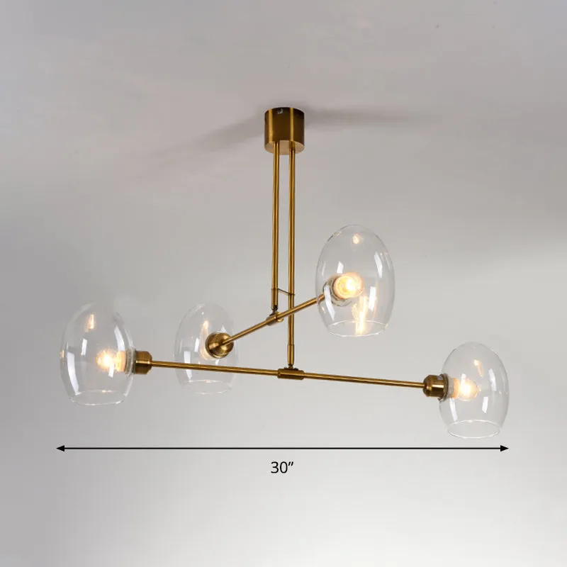 Modern Clear Glass Pendant Chandelier with Brass Accents - 4 Lights - Bedroom Ceiling Lamp