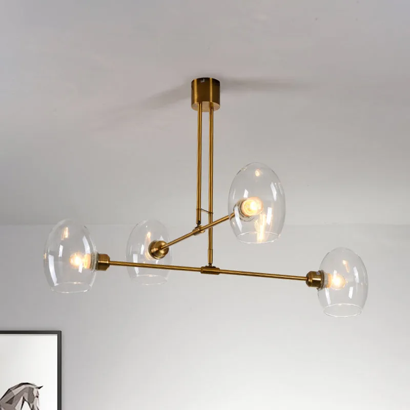 Modern Clear Glass Pendant Chandelier with Brass Accents - 4 Lights - Bedroom Ceiling Lamp
