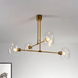 Modern Clear Glass Pendant Chandelier with Brass Accents - 4 Lights - Bedroom Ceiling Lamp