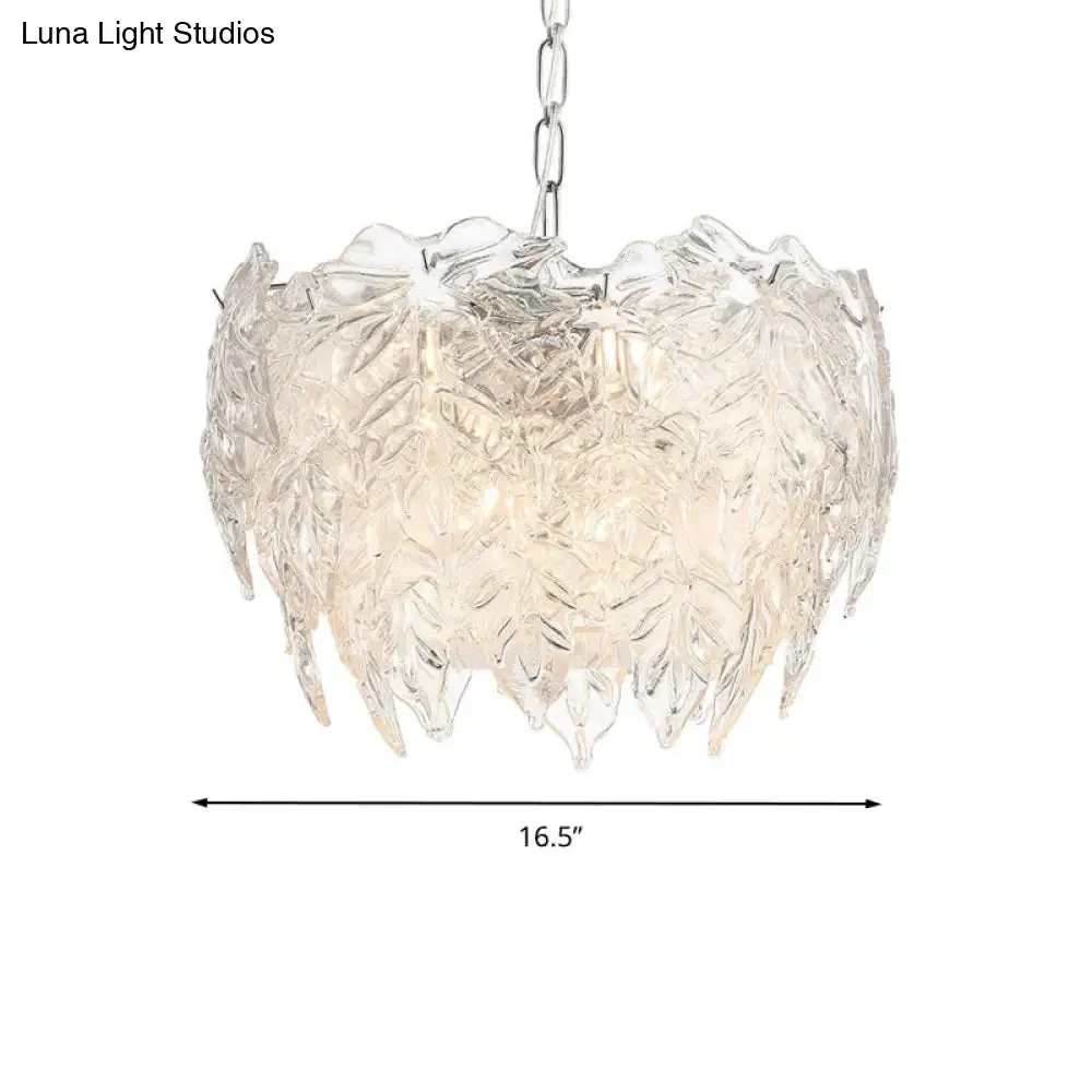 Modern Clear Textured Glass Leaf Pendant Chandelier - 10 Head Bedroom Suspension Lighting