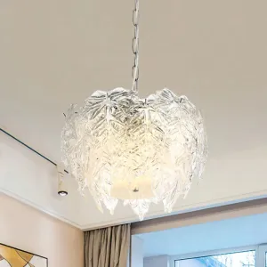 Modern Clear Textured Glass Leaf Pendant Chandelier - 10 Head Bedroom Suspension Lighting