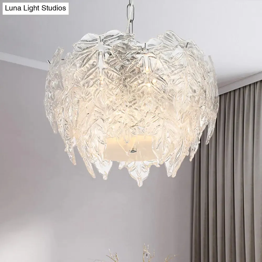 Modern Clear Textured Glass Leaf Pendant Chandelier - 10 Head Bedroom Suspension Lighting