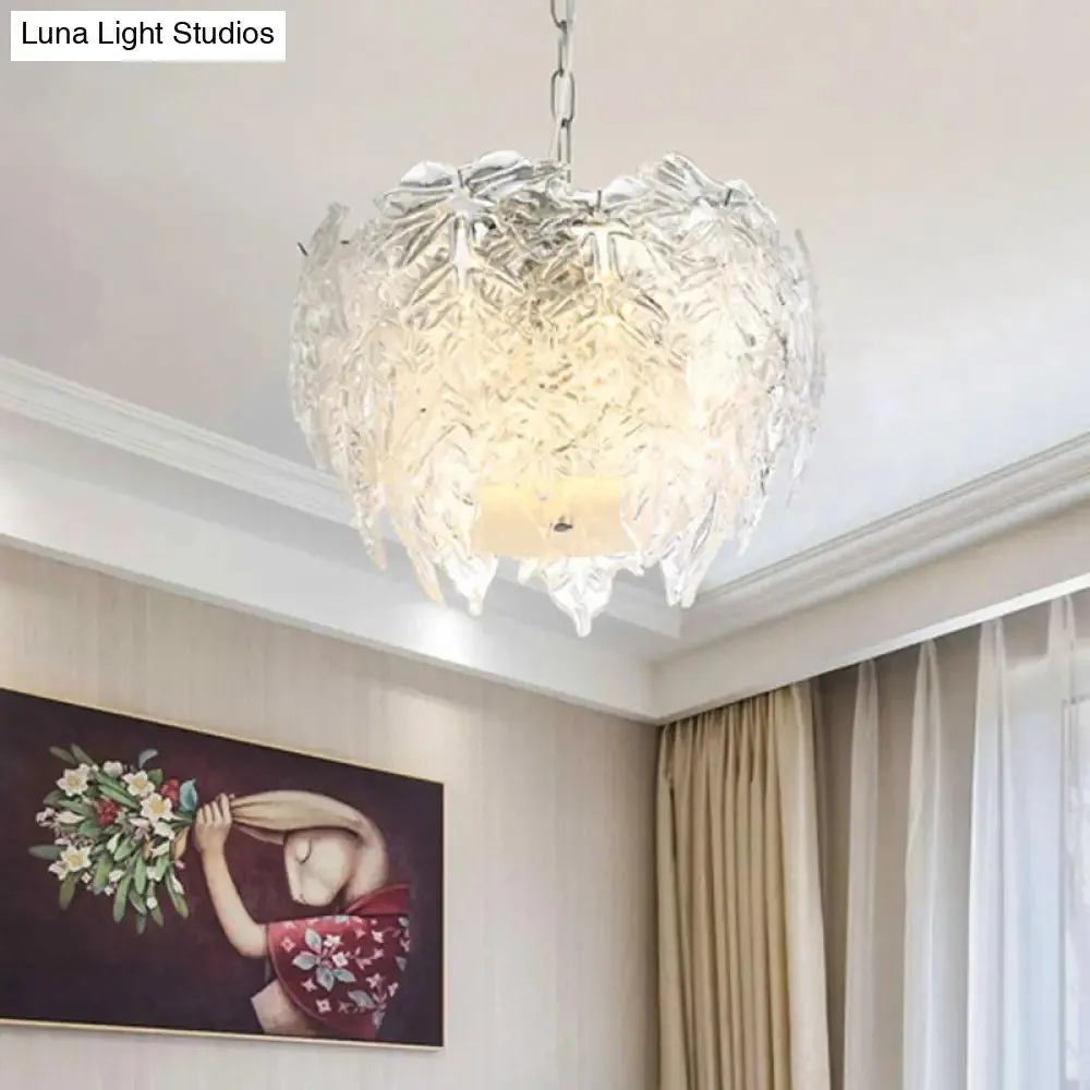 Modern Clear Textured Glass Leaf Pendant Chandelier - 10 Head Bedroom Suspension Lighting
