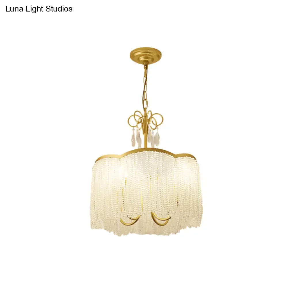 Modern Crystal Beaded Pendant Chandelier with Tassel Fringe - 3-Head Gold Hanging Light Fixture