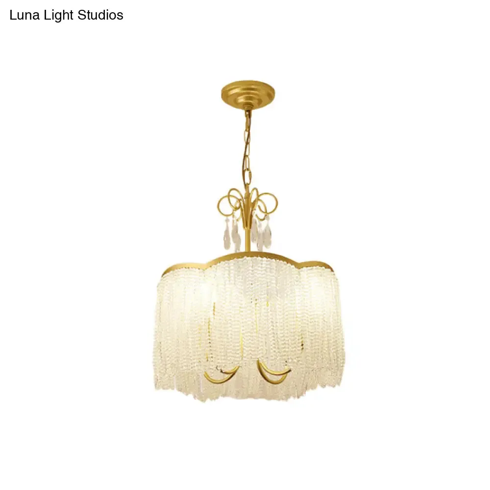 Modern Crystal Beaded Pendant Chandelier with Tassel Fringe - 3-Head Gold Hanging Light Fixture