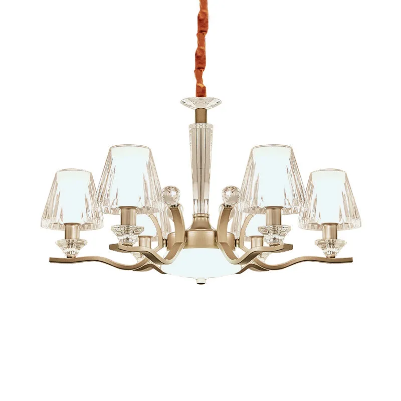 Modern Crystal Glass Cone Pendant Lamp Kit with 6 Bulbs - Elegant Gold Chandelier for Bedrooms