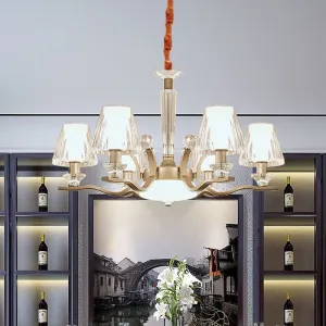 Modern Crystal Glass Cone Pendant Lamp Kit with 6 Bulbs - Elegant Gold Chandelier for Bedrooms