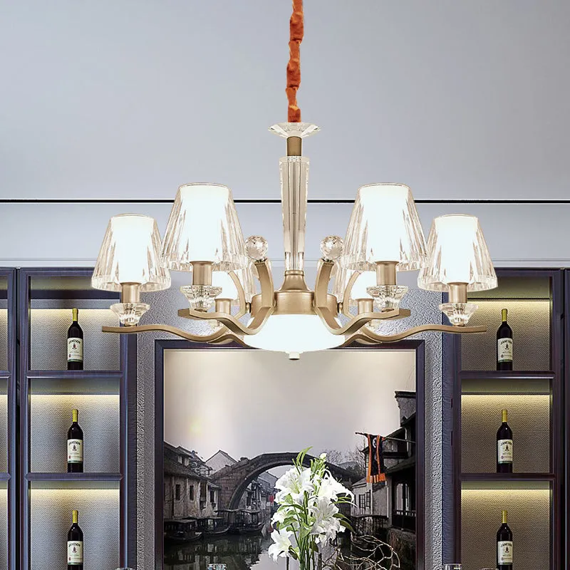 Modern Crystal Glass Cone Pendant Lamp Kit with 6 Bulbs - Elegant Gold Chandelier for Bedrooms