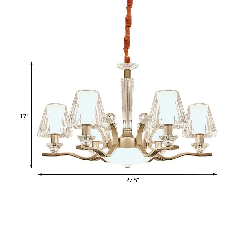Modern Crystal Glass Cone Pendant Lamp Kit with 6 Bulbs - Elegant Gold Chandelier for Bedrooms
