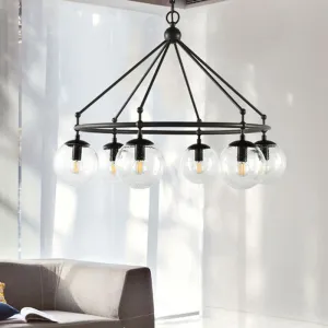 Modern Frosted Glass Sphere Chandelier with Black Multi Light Kit and Circle Ring Design