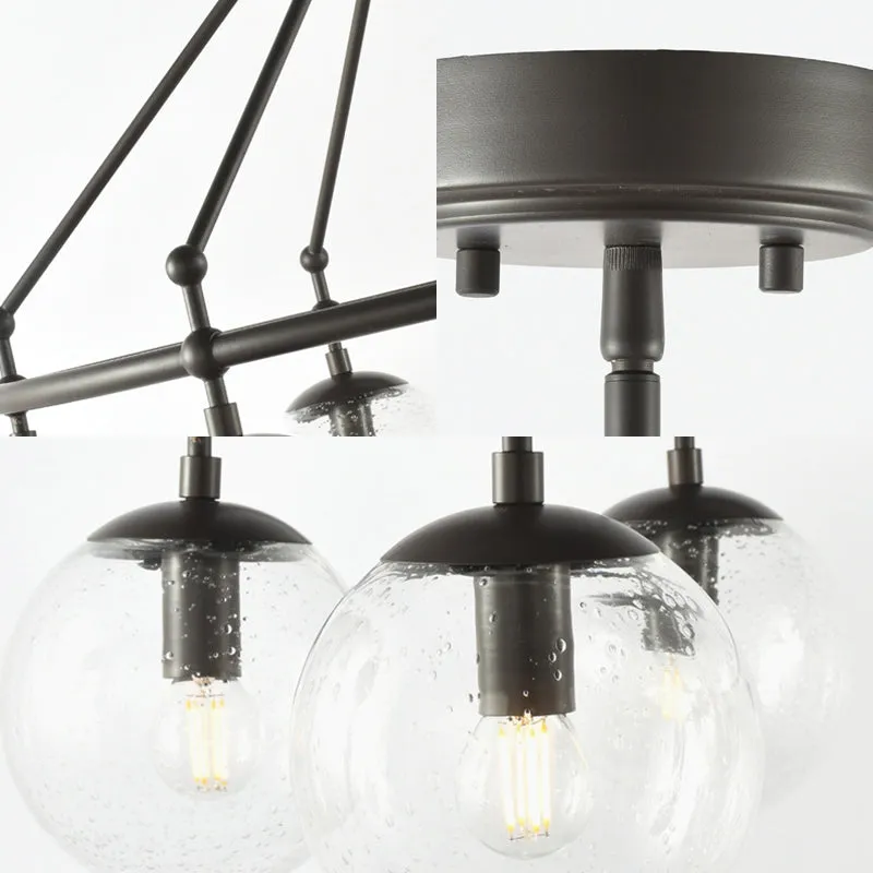 Modern Frosted Glass Sphere Chandelier with Black Multi Light Kit and Circle Ring Design